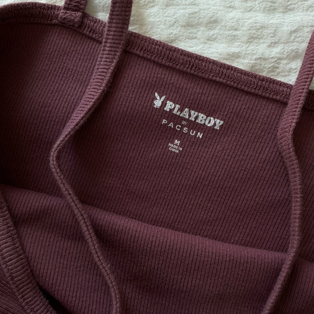 Playboy Maroon Ribbed Tank - Picture 3 of 4
